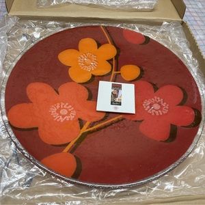 18” fuzion peggy karr glass plate orange red circle petals round large dish